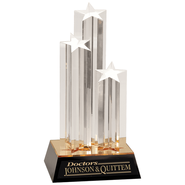 11 3/4 Clear Triple Star Column Premium Acrylic With Gold/Black Base