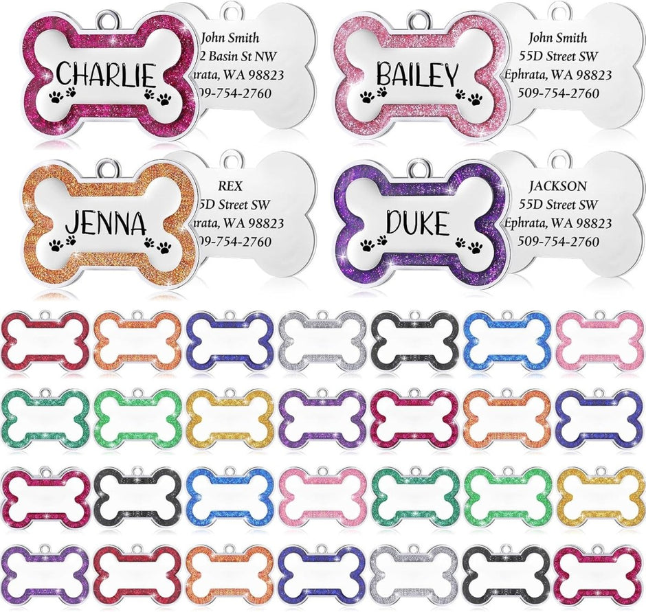 Custom Glitter Pet ID Tag – Personalized Dog & Cat Collar Name Tag with Engraving - Custom Crafting Alliance, LLC