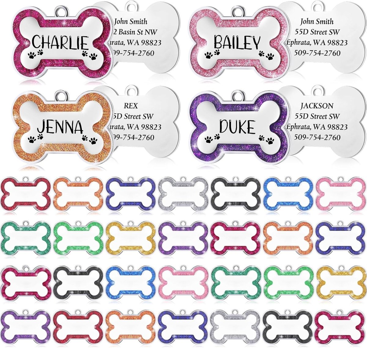 Custom Glitter Pet ID Tag – Personalized Dog & Cat Collar Name Tag with Engraving - Custom Crafting Alliance, LLC